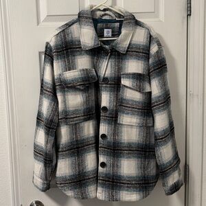 Hurley Checkered Utility Jacket in teal, black and White